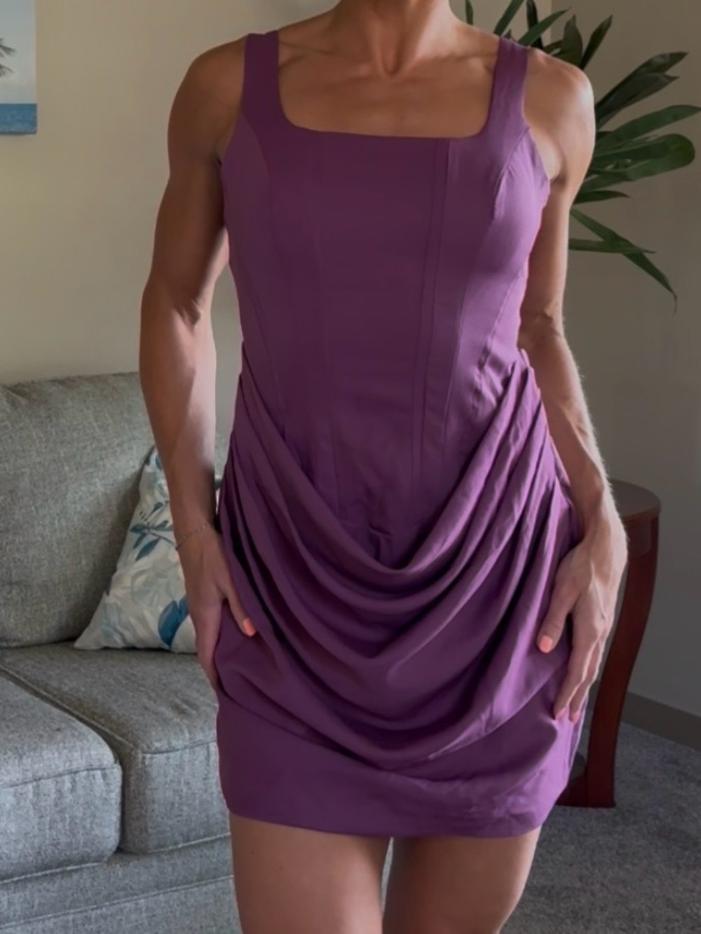 Sleeveless Draped Purple Women's Dress